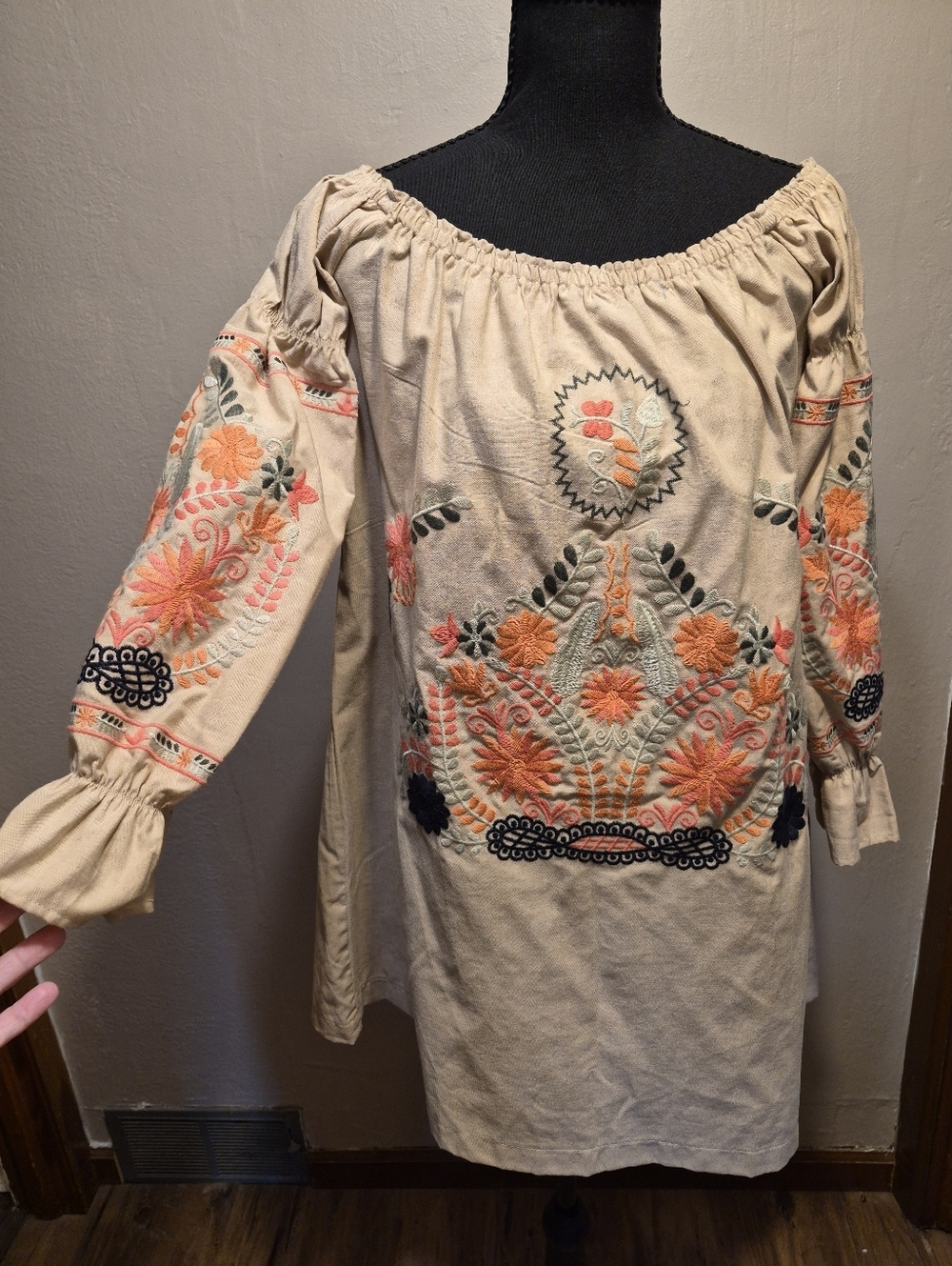 Ellison Peasant Floral Tunic Dress Embroidered Top Size Large Boho